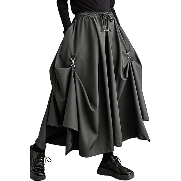 パンツ haru ellazhu Women's Oversized Irregular Drop Crotch Wide Leg Hakama
